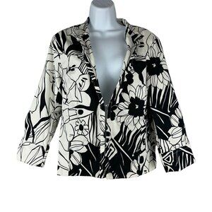 Erin London Women's Floral Black & White Blazer Jacket Size L